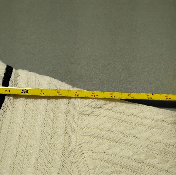 Vintage Loubella Extendables White Dk Blue knit cardigan sweater M - Picture 7 of 13